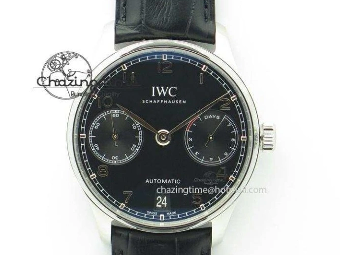 MIROTIME 0415 Portuguese IW3714 Diam ZF V2 1:1 Best Edition Black Dial On Black Leather Strap A79350 (Slim Movement) Lightweight 7245